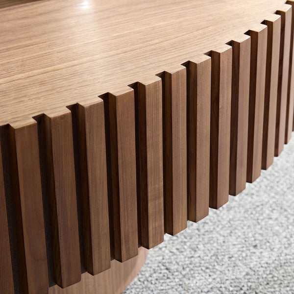Modern Handcraft Drum Coffee Table Length 43.7 inch Ellipse Coffee Table for Living Room,Oval Small Coffee Table with Sturdy Pedestal,Walnut MDF,W2582P251185