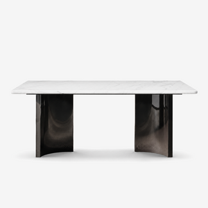 Modern White Marble Dining Table with Sculptural Black Pedestal Base | Luxury Contemporary Dining Table