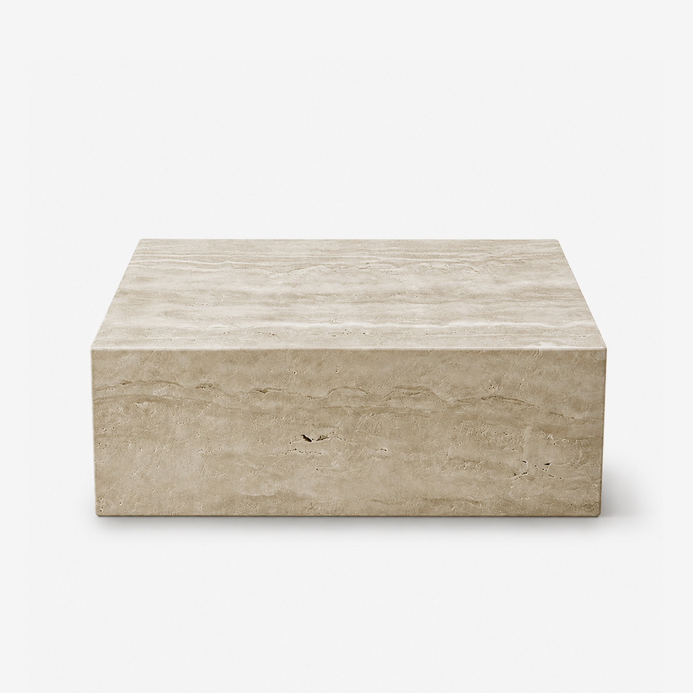 Modern Solid Travertine Block Coffee Table – Minimalist Stone Center Table