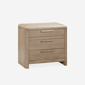 Natural Oak 3-Drawer Nightstand | Modern Rounded Corner Bedside Table