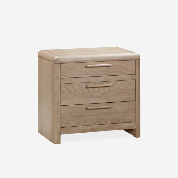 Natural Oak 3-Drawer Nightstand | Modern Rounded Corner Bedside Table