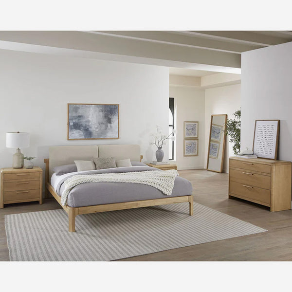 Natural Oak 3-Drawer Nightstand | Modern Rounded Corner Bedside Table