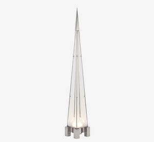 Architectural Pyramid Spire Floor Lamp – Futuristic Obelisk Standing Light with Frosted Panels and Metal Frame