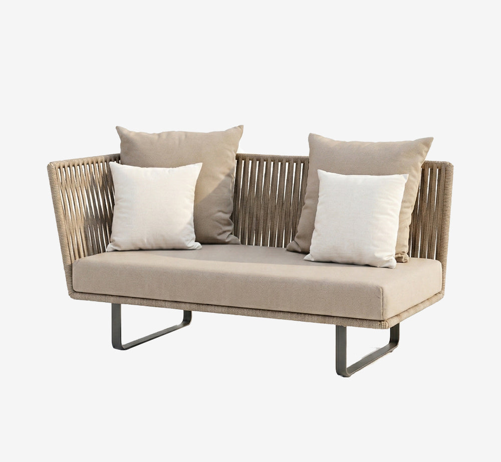 The Riviera Coastal Rope Weave Sofa - Minimalist Beige Fabric Settee for Balcony & Garden