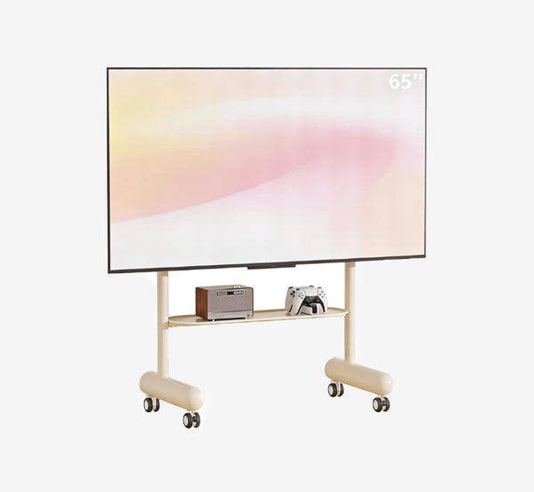 Minimalist Rolling TV Stand with Media Shelf & Wheels - Adjustable Height