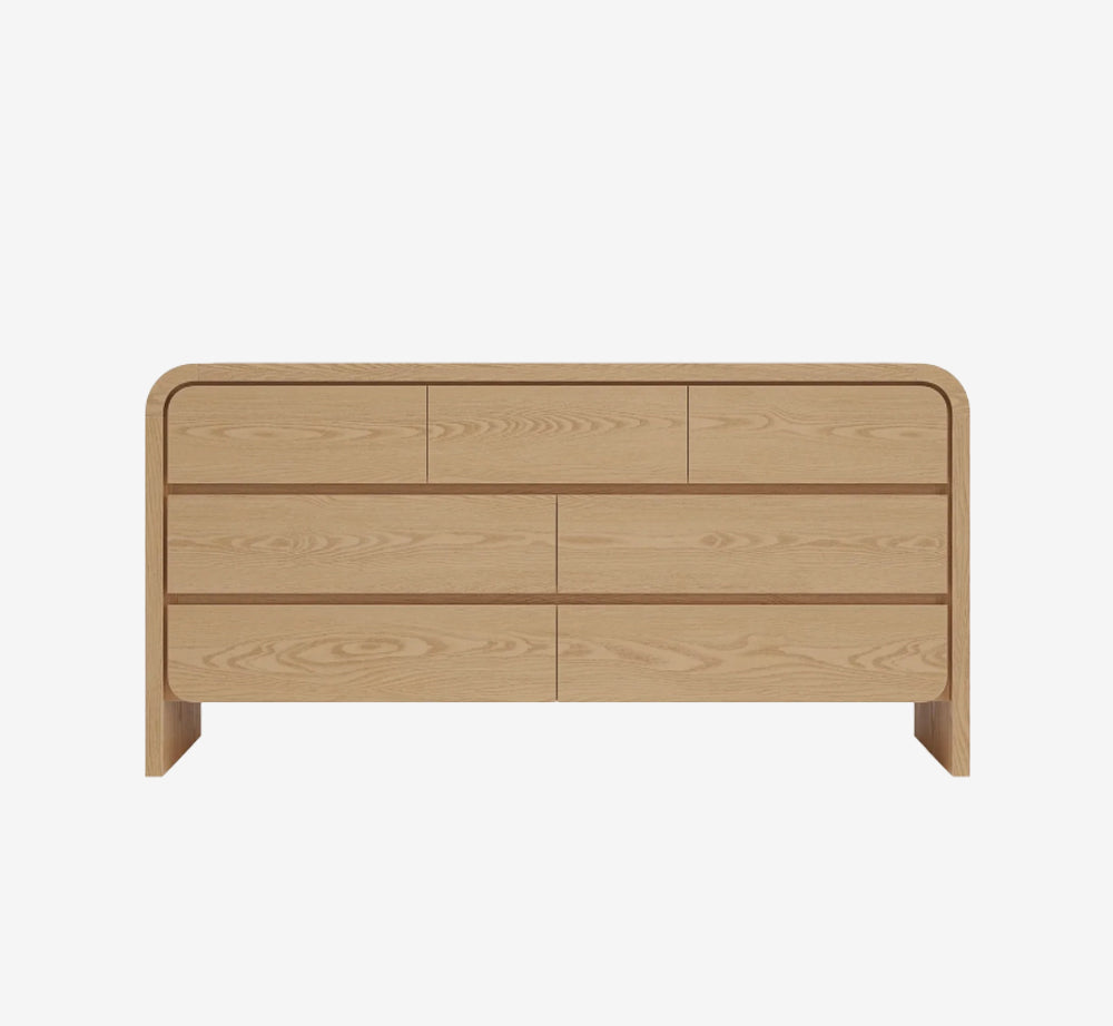 Modern 68-Inch Ash Wood 7-Drawer Dresser, Bedroom Storage Cabinet