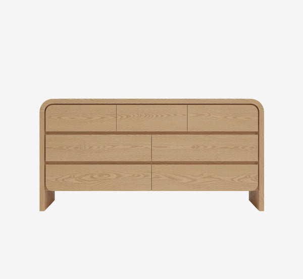 Modern 68-Inch Ash Wood 7-Drawer Dresser, Bedroom Storage Cabinet