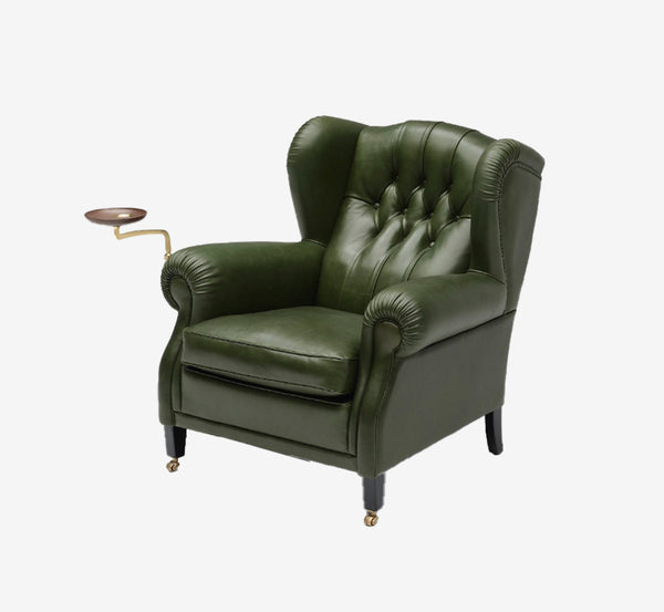 Classic Chesterfield Wingback Armchair in Forest Green Leather