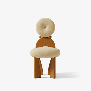 Modern Bouclé Round Back Dining Chair with Solid Wood Arch Frame