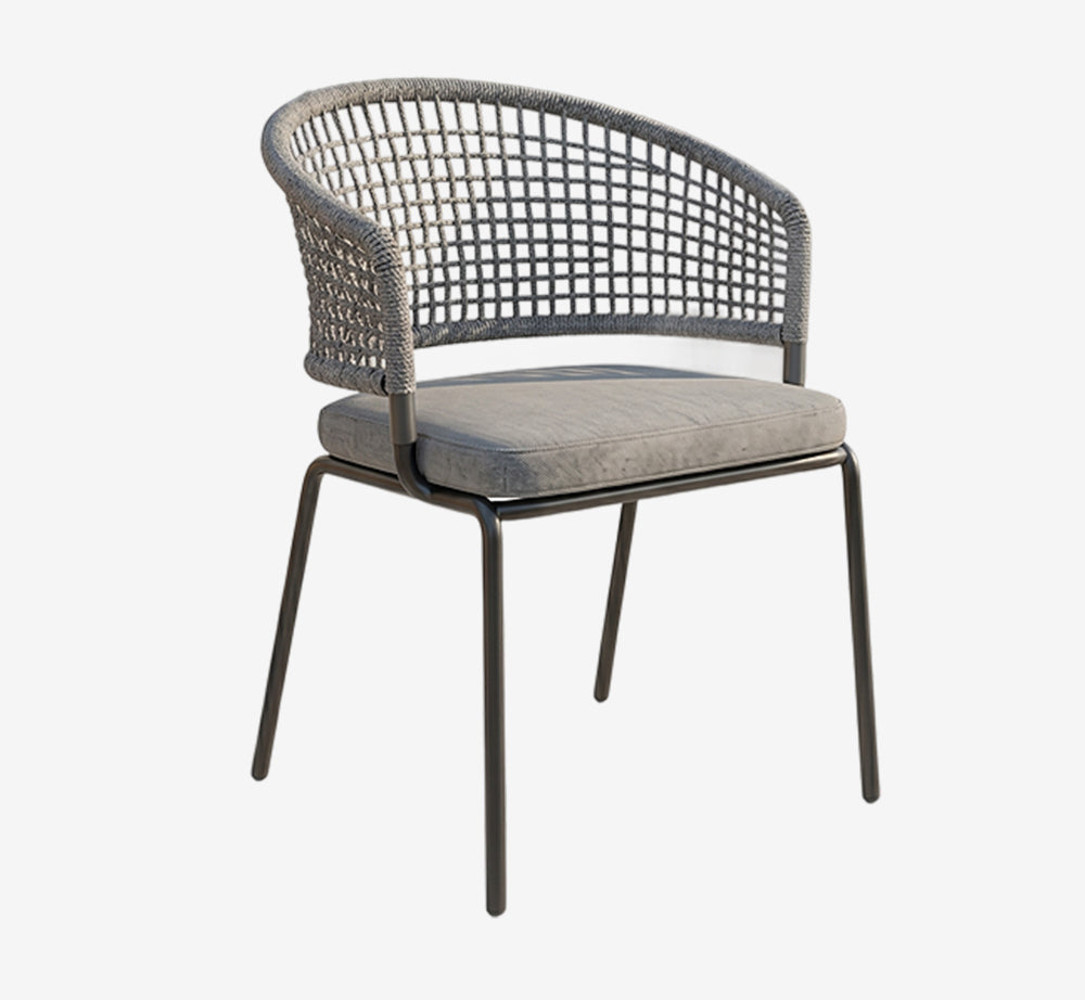 Modern Woven Rope Dining Chair - Minimalist Wrap-Around Armchair with Metal Legs - Contemporary Hand-Braided Bistro Chair for Kitchen, Dining Room & Patio