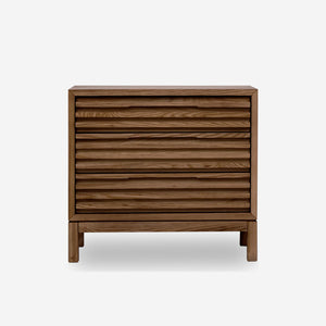 Oak 3-Drawer Nightstand | Slatted Wood Bedside Chest of Drawers