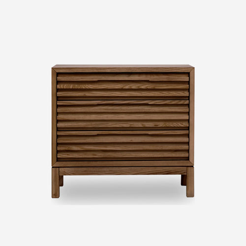 Oak 3-Drawer Nightstand | Slatted Wood Bedside Chest of Drawers