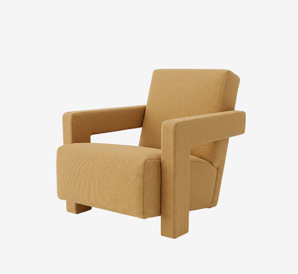 Mustard Yellow Geometric Upholstered Accent Chair - Modern C-Frame Armchair