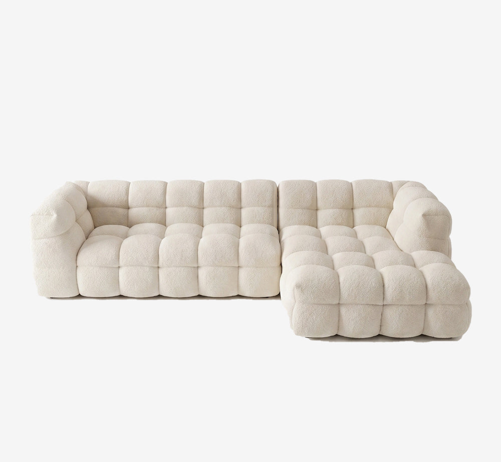 Modern Cream Bouclé Modular Sectional Sofa - Cloud-Like Tufted L-Shaped Couch - Iconic Bubbly Design Living Room Sofa - Premium Organic Minimalist Furniture