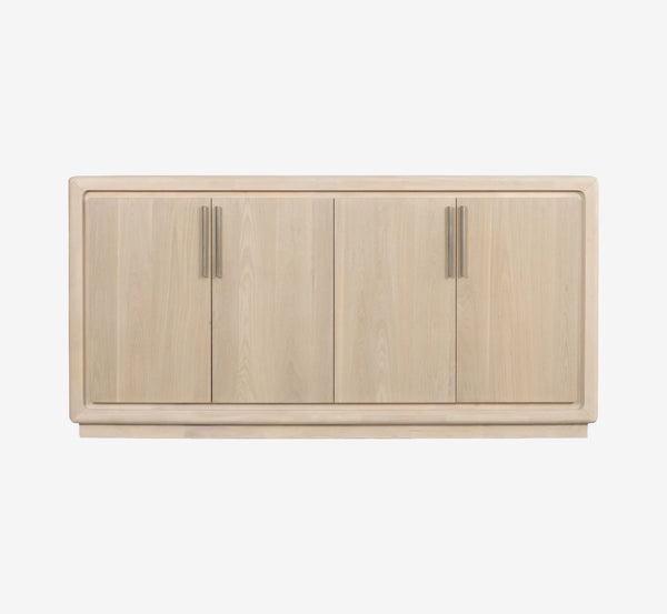 Modern Natural Wood 4-Door Sideboard with Rounded Corners | Minimalist Buffet Credenza
