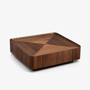 Modern Square Storage Coffee Table – Natural Wood Veneer with Dual Drawers