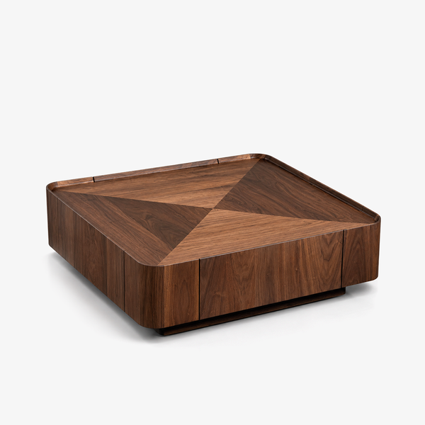 Modern Square Storage Coffee Table – Natural Wood Veneer with Dual Drawers