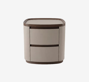 Modern Curved Walnut Nightstand with Leather & Drawers