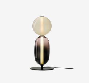 Modern Glass Totem Table Lamp – Stacked Sphere & Pill Silhouette – Gradient Smoked Glass Bedside Light