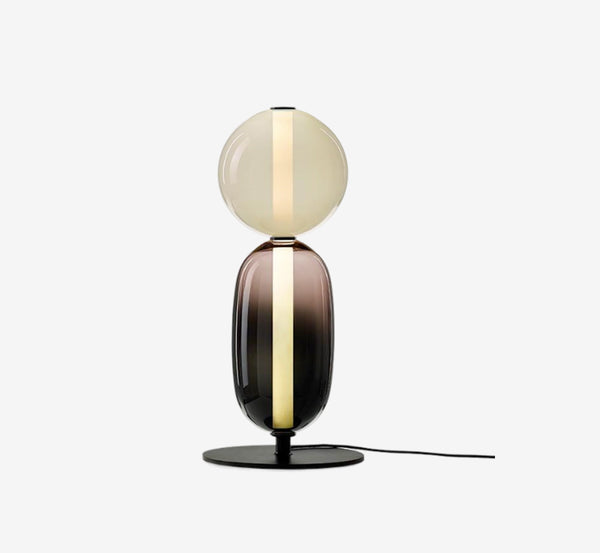 Modern Glass Totem Table Lamp – Stacked Sphere & Pill Silhouette – Gradient Smoked Glass Bedside Light
