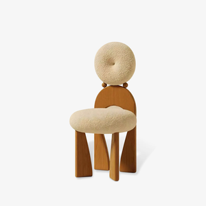 Modern Bouclé Round Back Dining Chair with Solid Wood Arch Frame
