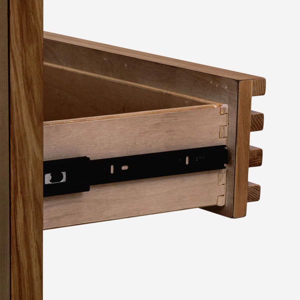 Oak 3-Drawer Nightstand | Slatted Wood Bedside Chest of Drawers