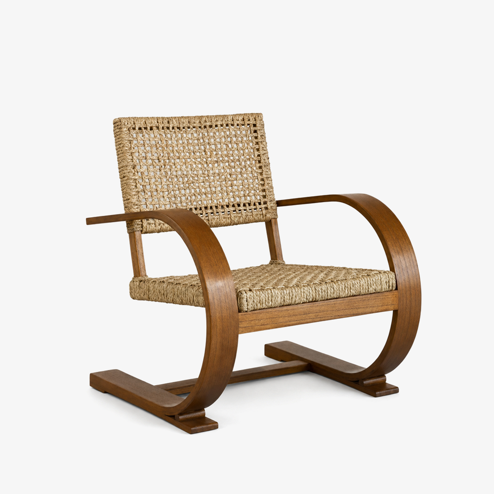 Mid-Century Bentwood Cantilever Armchair with Woven Rattan Seat