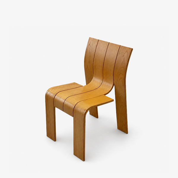 Modern Sculptural Bentwood Accent Chair | Curved Slatted Wood Dining Chair
