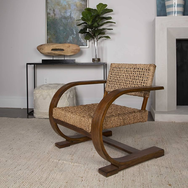 Mid-Century Bentwood Cantilever Armchair with Woven Rattan Seat