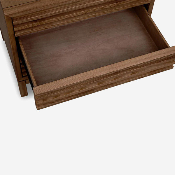 Oak 3-Drawer Nightstand | Slatted Wood Bedside Chest of Drawers