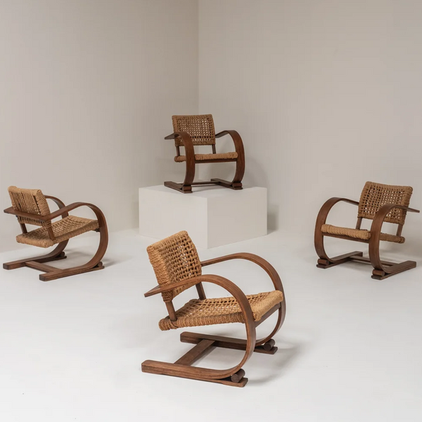Mid-Century Bentwood Cantilever Armchair with Woven Rattan Seat