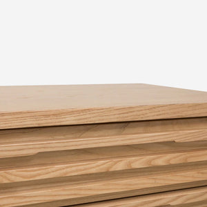 Oak 3-Drawer Nightstand | Slatted Wood Bedside Chest of Drawers