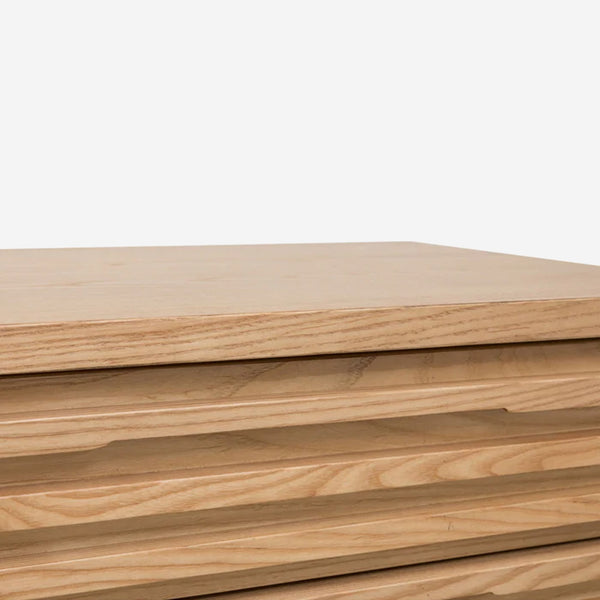Oak 3-Drawer Nightstand | Slatted Wood Bedside Chest of Drawers