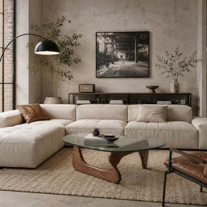 Modern Oval Glass Coffee Table with Sculptural Solid Wood Base – Mid-Century Living Room Center Table