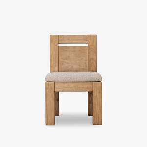Modern Natural Wood Dining Chair with Textured Fabric Seat | Minimalist Side Chair