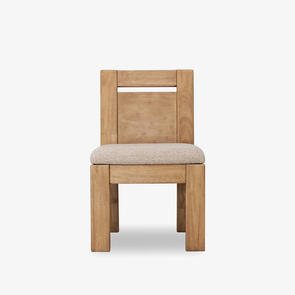 Modern Natural Wood Dining Chair with Textured Fabric Seat | Minimalist Side Chair