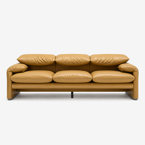 Modern Low Profile Genuine Leather Sofa | Deep Seat 3 Seater Couch