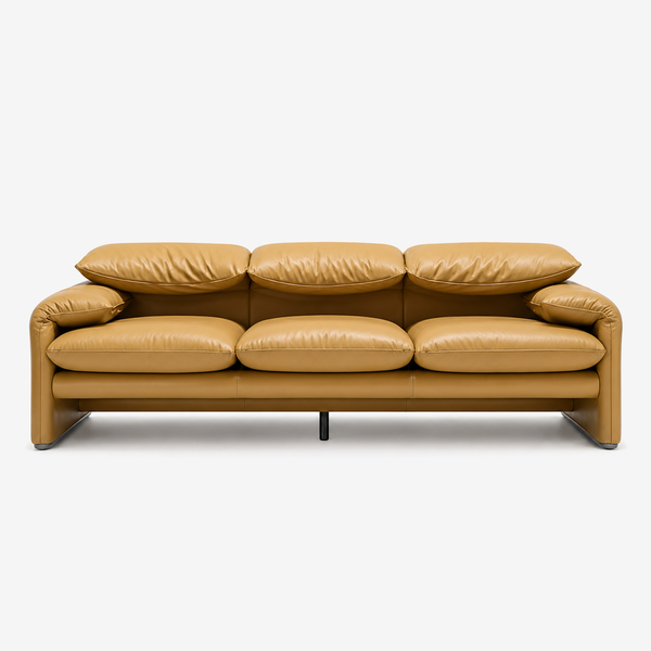 Modern Low Profile Genuine Leather Sofa | Deep Seat 3 Seater Couch