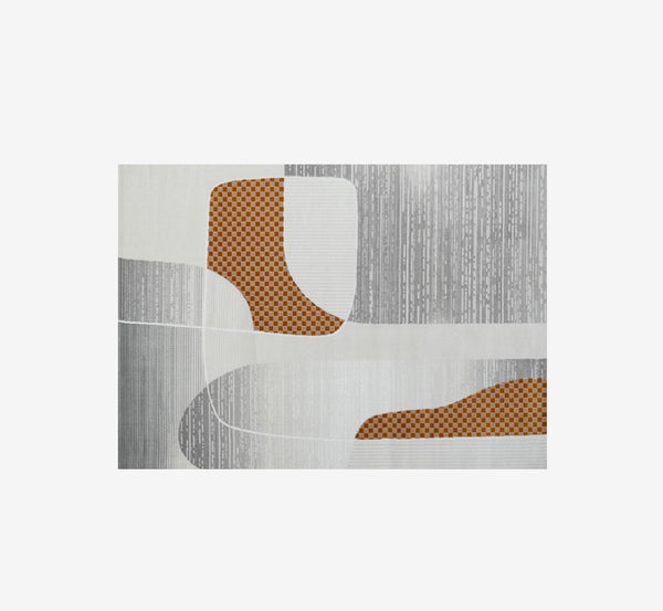 Luxury Abstract Terracotta & Gray Area Rug | High-Low Textured Pile