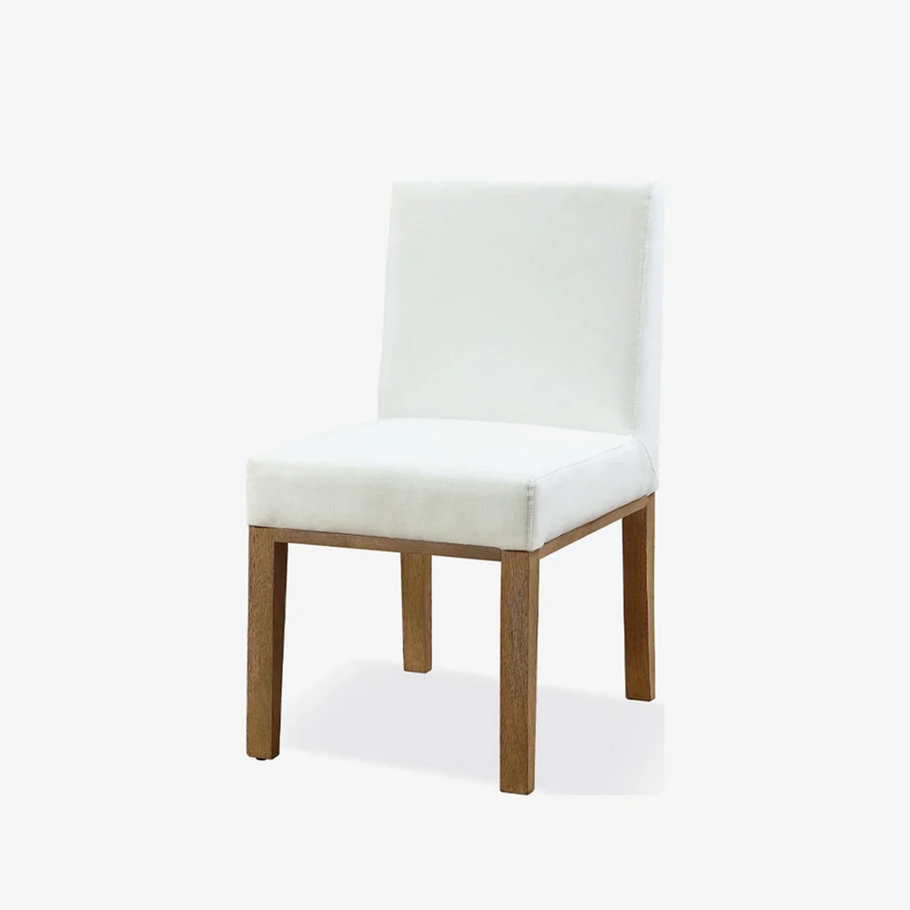 Modern Parsons Dining Chair with White Linen Upholstery and Solid Wood Legs