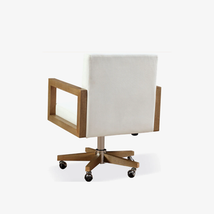 Ergonomic White Twill Office Chair - Solid Rubberwood Frame Swivel Desk Chair in Bisque Finish