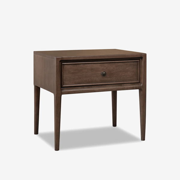 Mid-Century Modern 1-Drawer Nightstand | Dark Walnut Wood Bedside Table with Tapered Legs