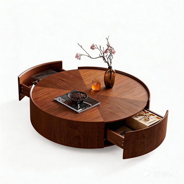 39.3-inch coffee tables, circular walnut design, suitable for living rooms, walnut material, suitable for bedrooms, living rooms, and offices