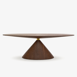 Sculptural Oval Walnut Coffee Table with Sunburst Veneer and Conical Base