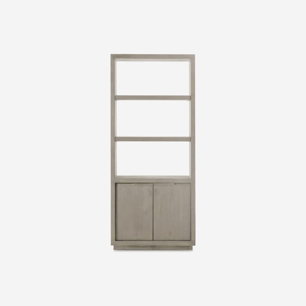 Contemporary Grey Wood Etagere Display Shelf - Sleek Minimalist Bookcase for Home Office