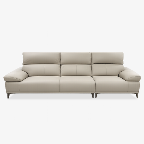 Modern Leather Sofa with Adjustable Headrests - Ergonomic Couch with Metal Legs