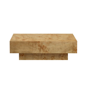 43.31 Inch Burl Wood Veneer Coffee Table,Rectangle Mid-Century Modern Table for Living Room,Coffee Table with Sturdy MDF Pedestal for Office,Apartment,Natural