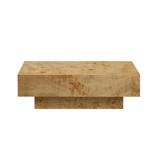 43.31 Inch Burl Wood Veneer Coffee Table,Rectangle Mid-Century Modern Table for Living Room,Coffee Table with Sturdy MDF Pedestal for Office,Apartment,Natural