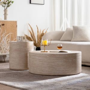 39.37" Round Coffee Table with Mars Pattern for Living Room, Modern Drum Circle Coffee Table for Living Room, No Need Assembly (Mars Pattern)