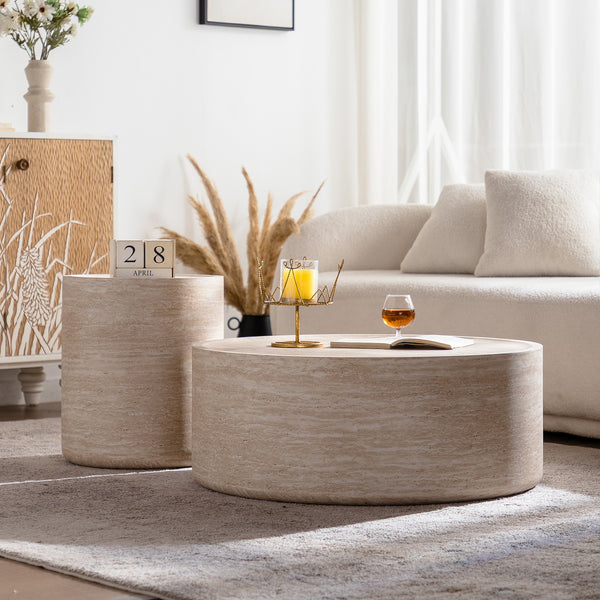 39.37" Round Coffee Table with Mars Pattern for Living Room, Modern Drum Circle Coffee Table for Living Room, No Need Assembly (Mars Pattern)